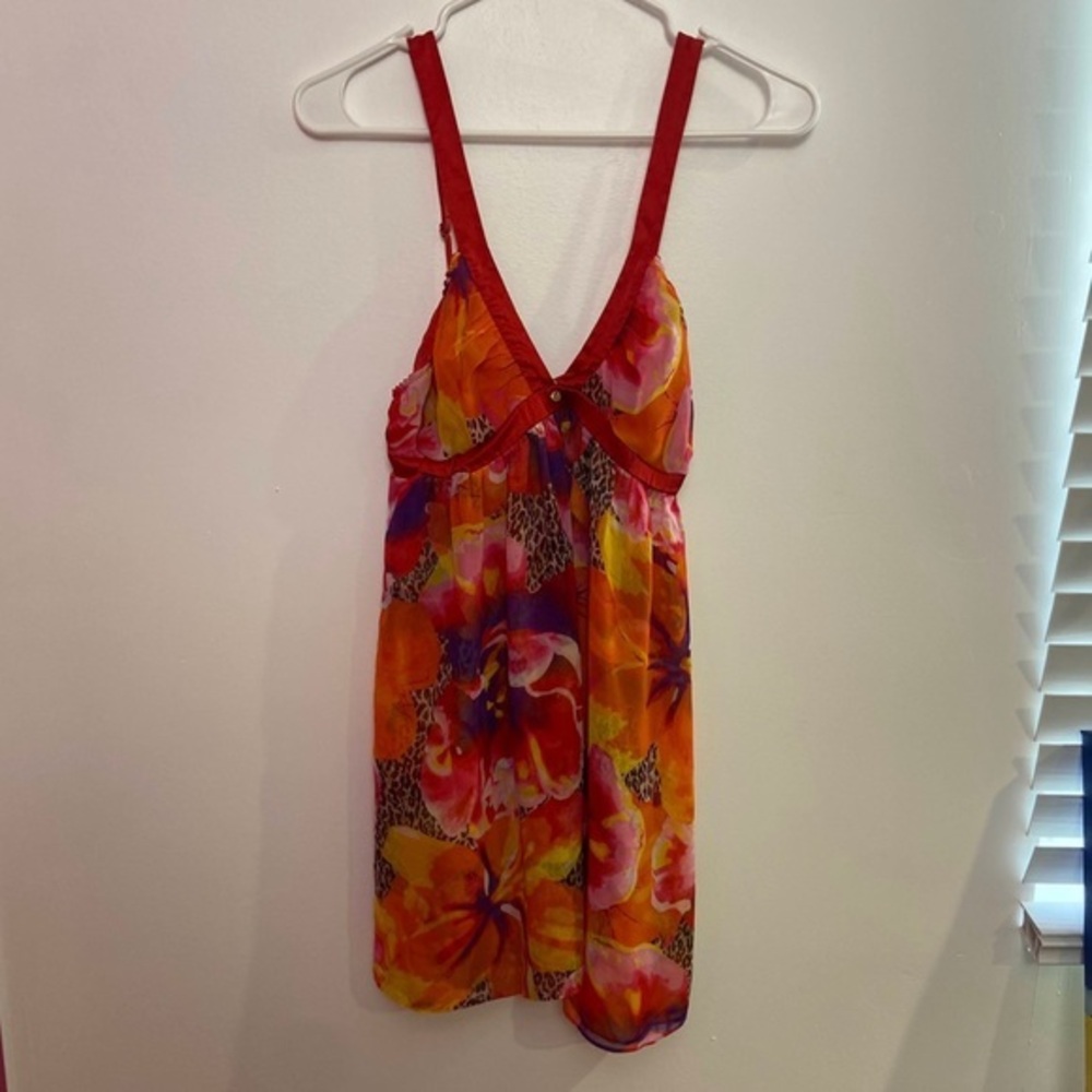 Victoria's Secret Red and Orange Floral Pajama Top